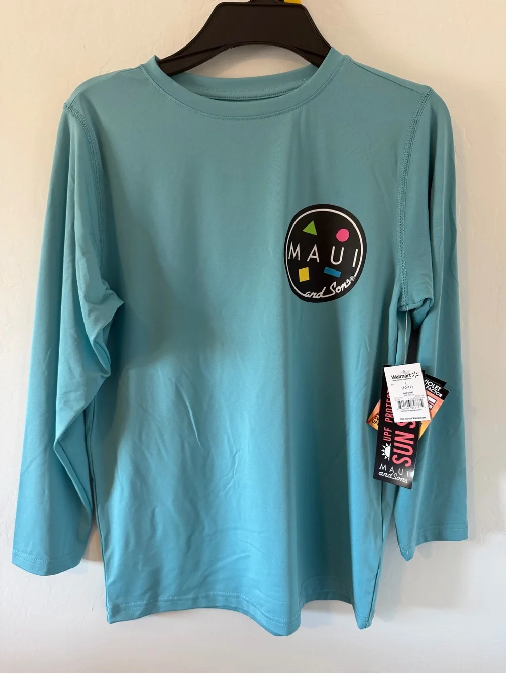 Maui and Sons Teal UPF 50+ Short Sleeve Sun Shirt - Boys Size Large